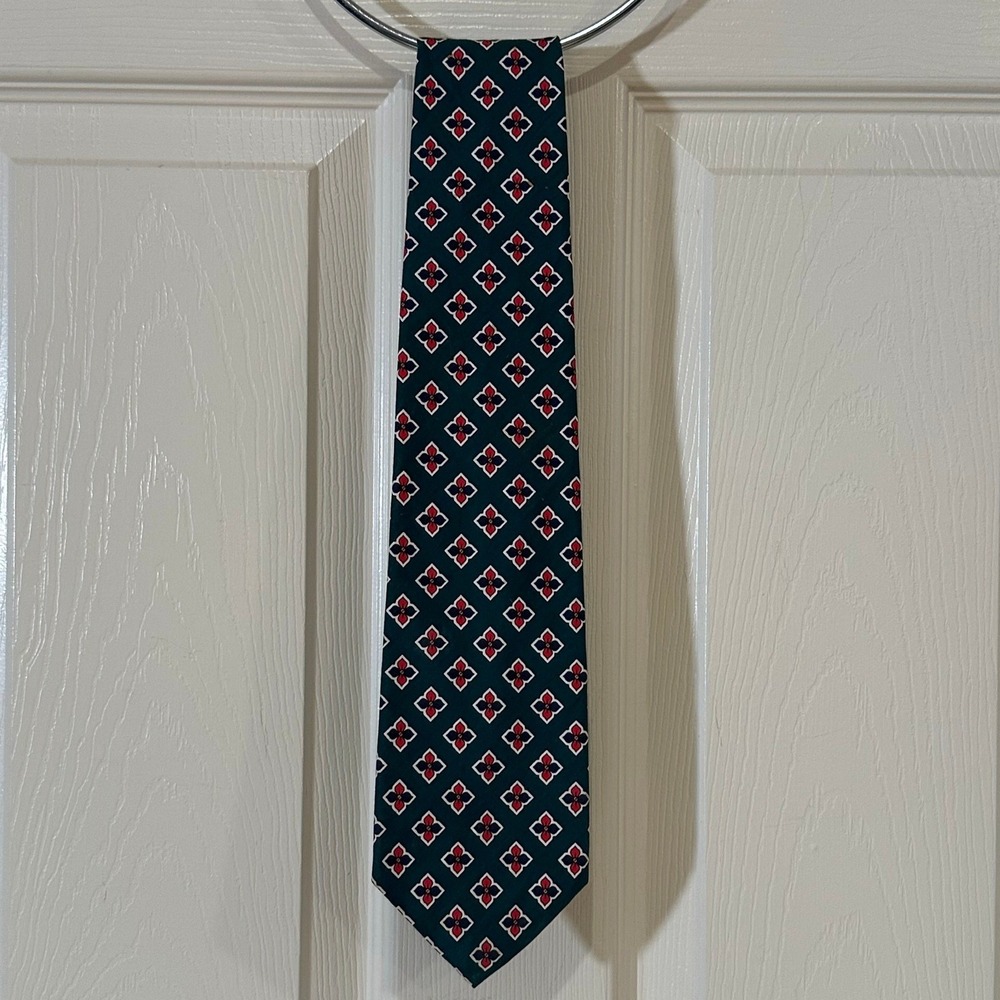 Gap Mens Necktie Forest Green Red Geometric Floral Medallion Silk Blend Tie